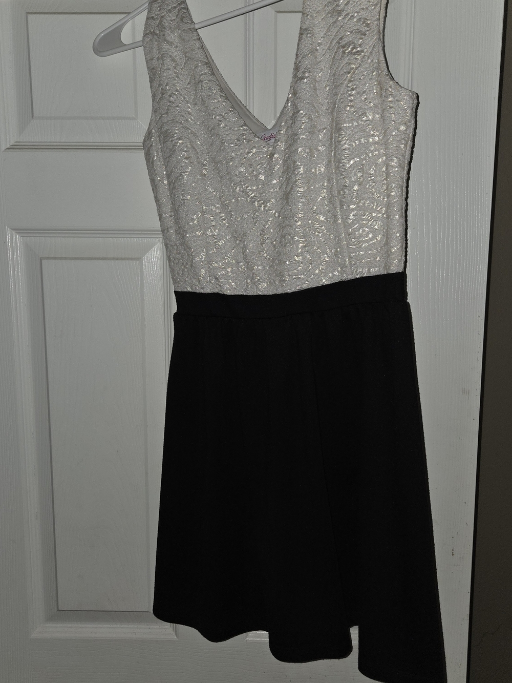 Candie's White Lace Bodice Black Skirt V-Neck Maxi Dress
